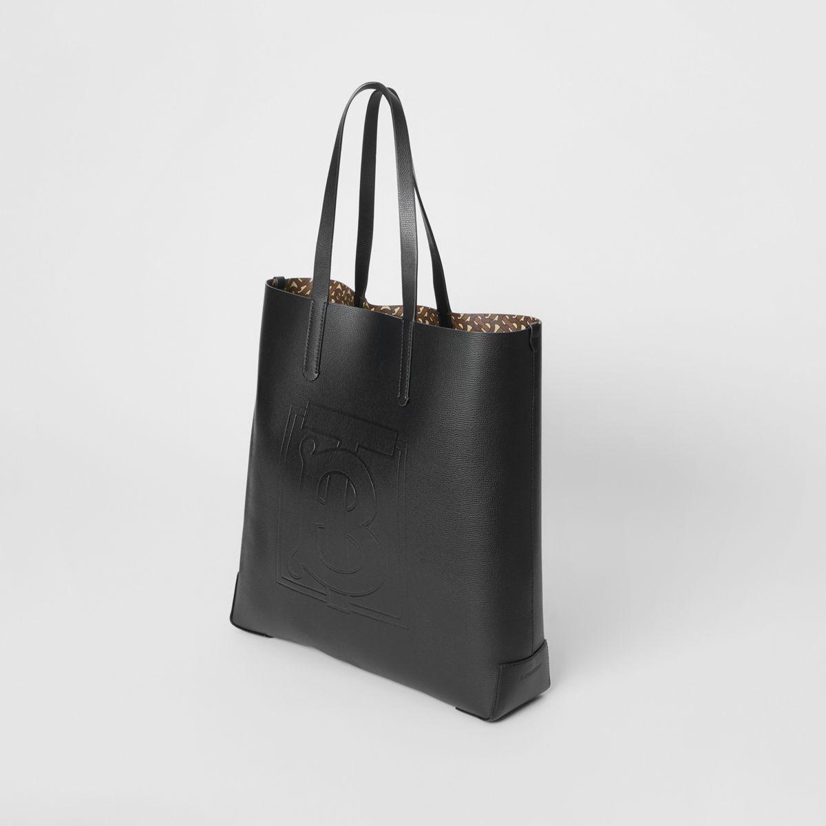 embossed monogram motif leather tote
