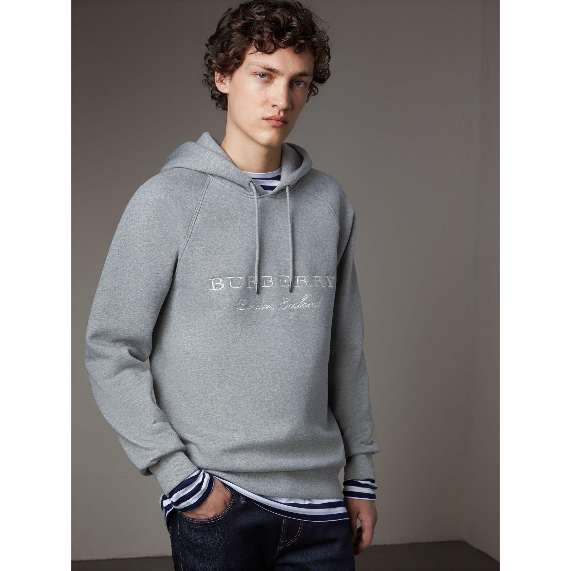 Burberry Embroidered Hooded Sweatshirt Grey Melange in Gray for
