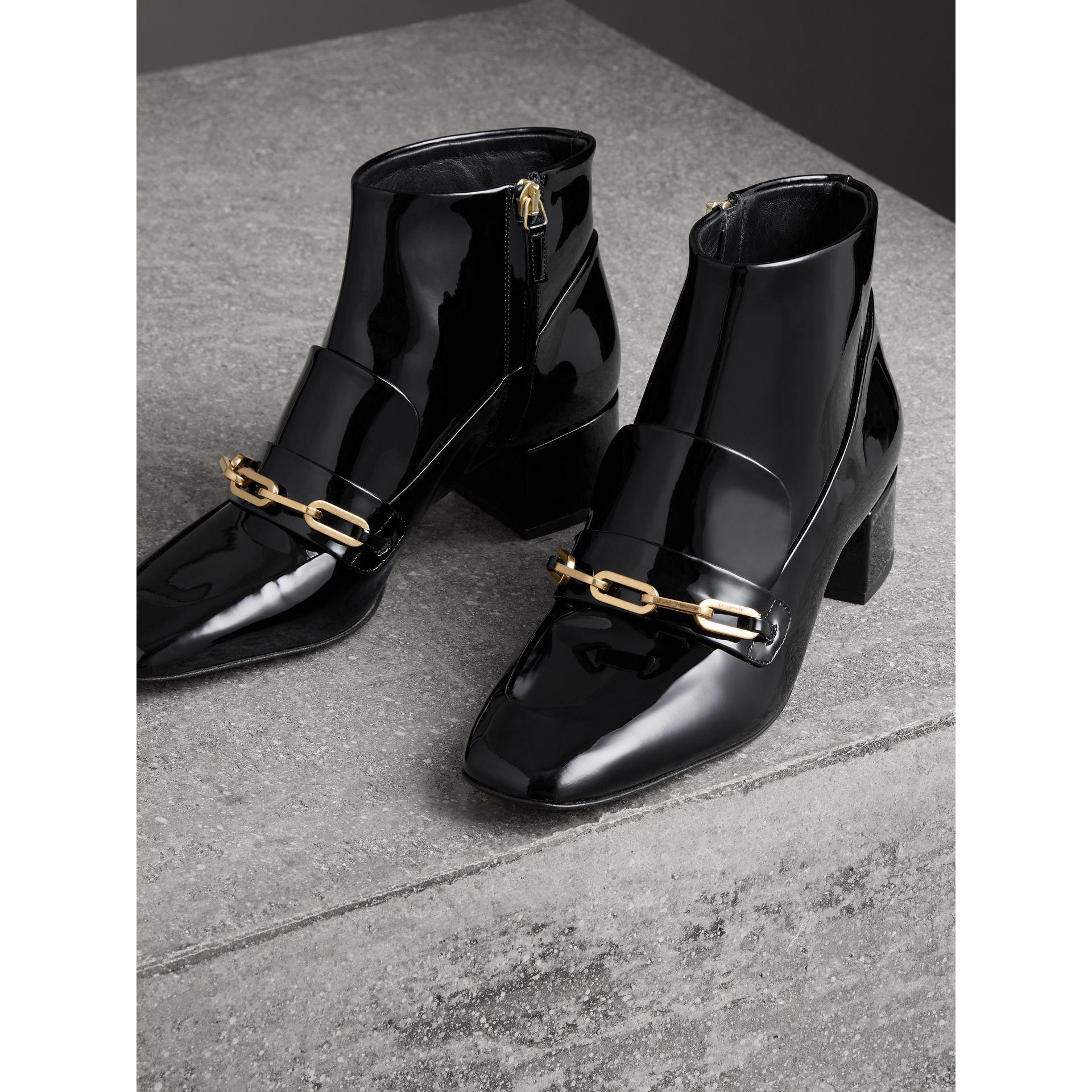 Burberry link detail patent leather ankle boots Clearance
