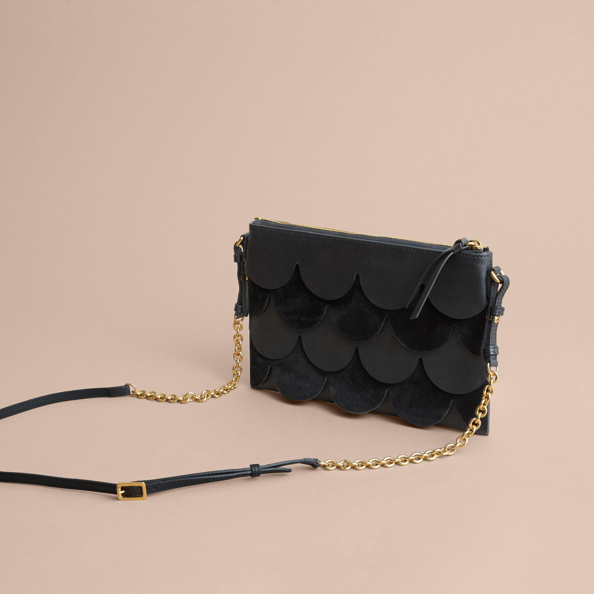Burberry Twotoned Scalloped Leather And Suede Clutch Bag in Black Lyst