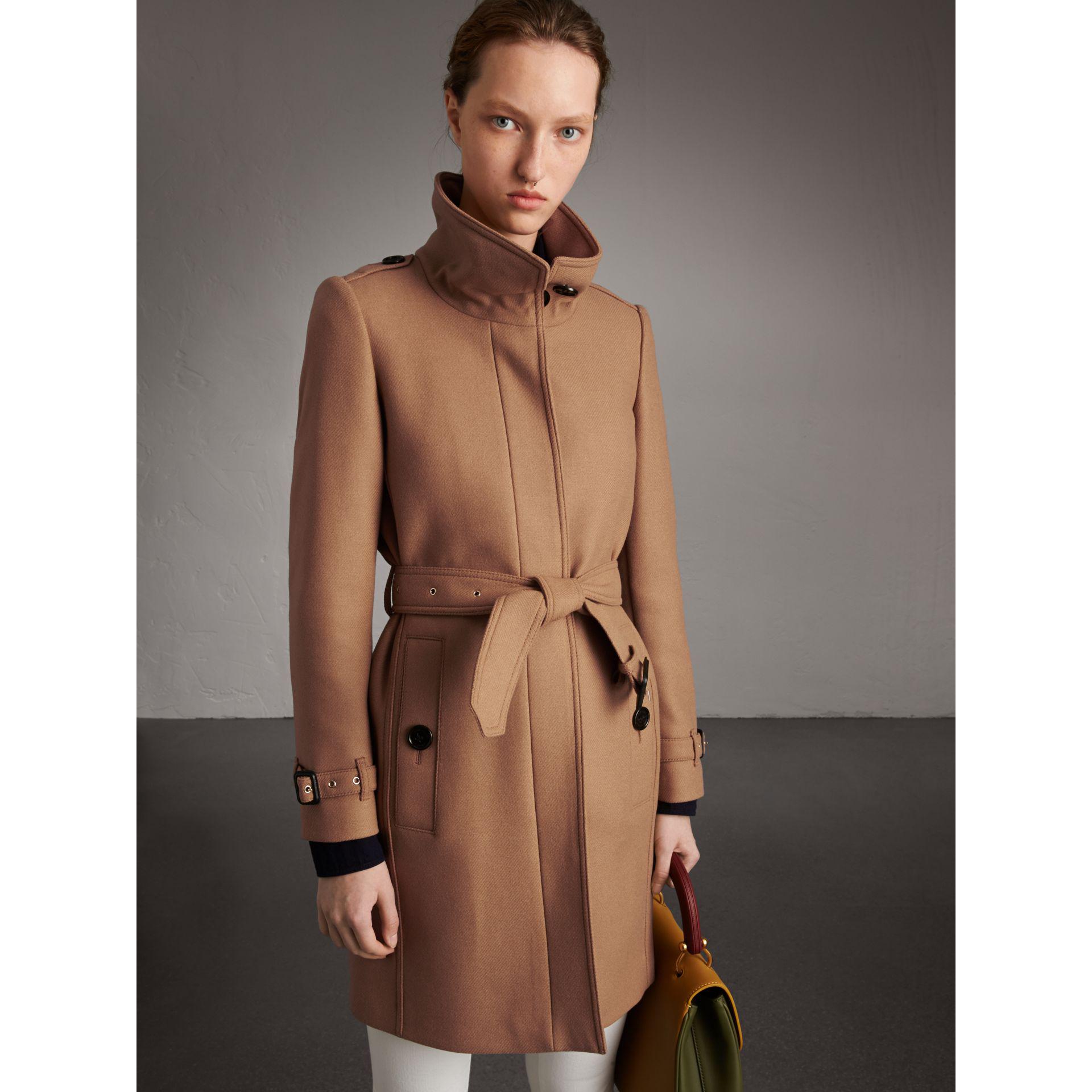 Burberry Technical Wool Cashmere Funnel Neck Coat Camel in Natural ...