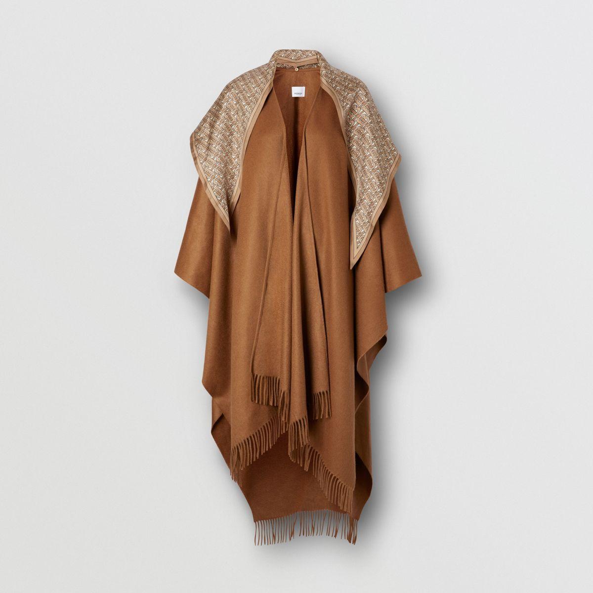 Burberry Detachable Monogram Print Scarf Cashmere Cape in Brown - Lyst