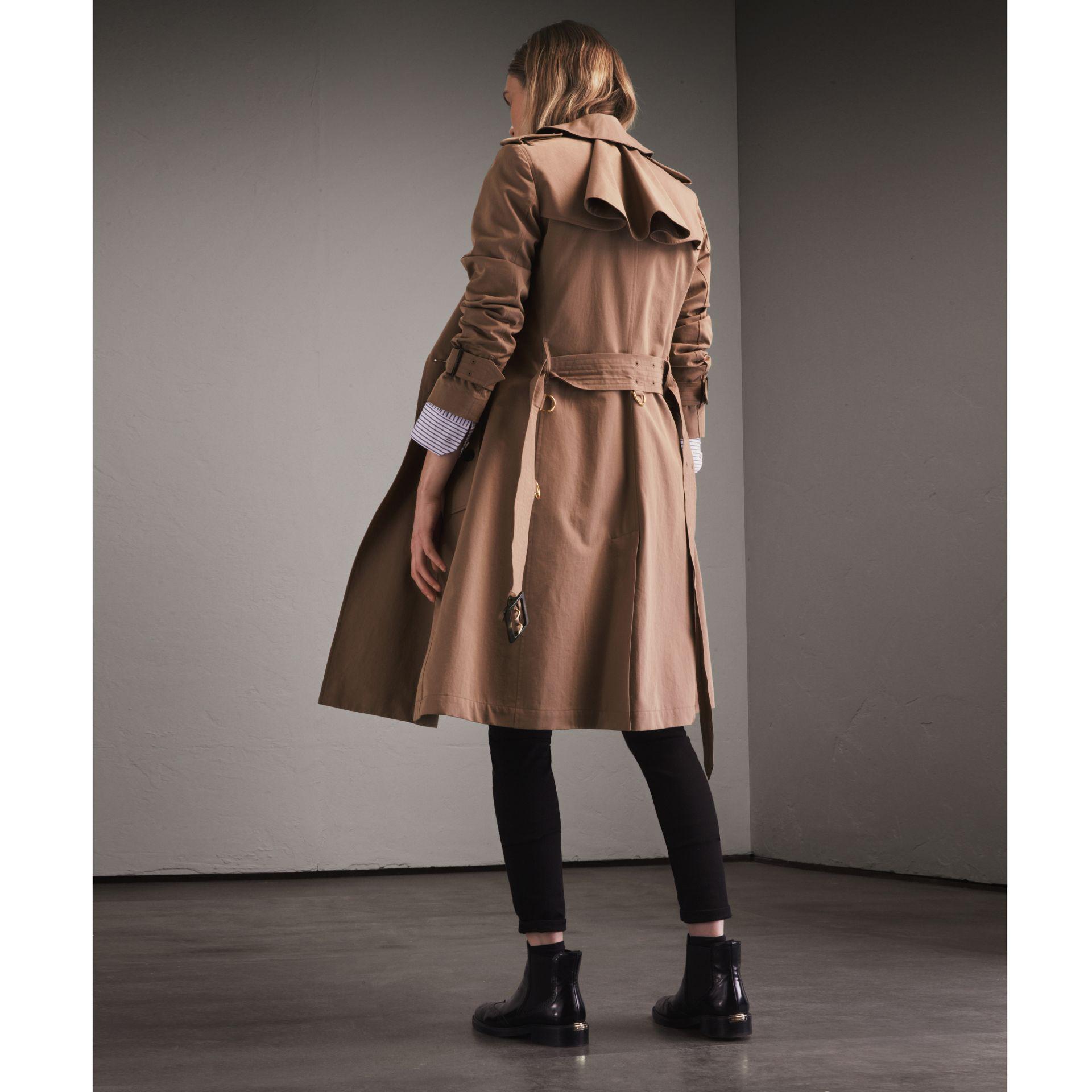Burberry Cotton Tropical Gabardine Trench Coat With Ruffle Detail Taupe |  Lyst