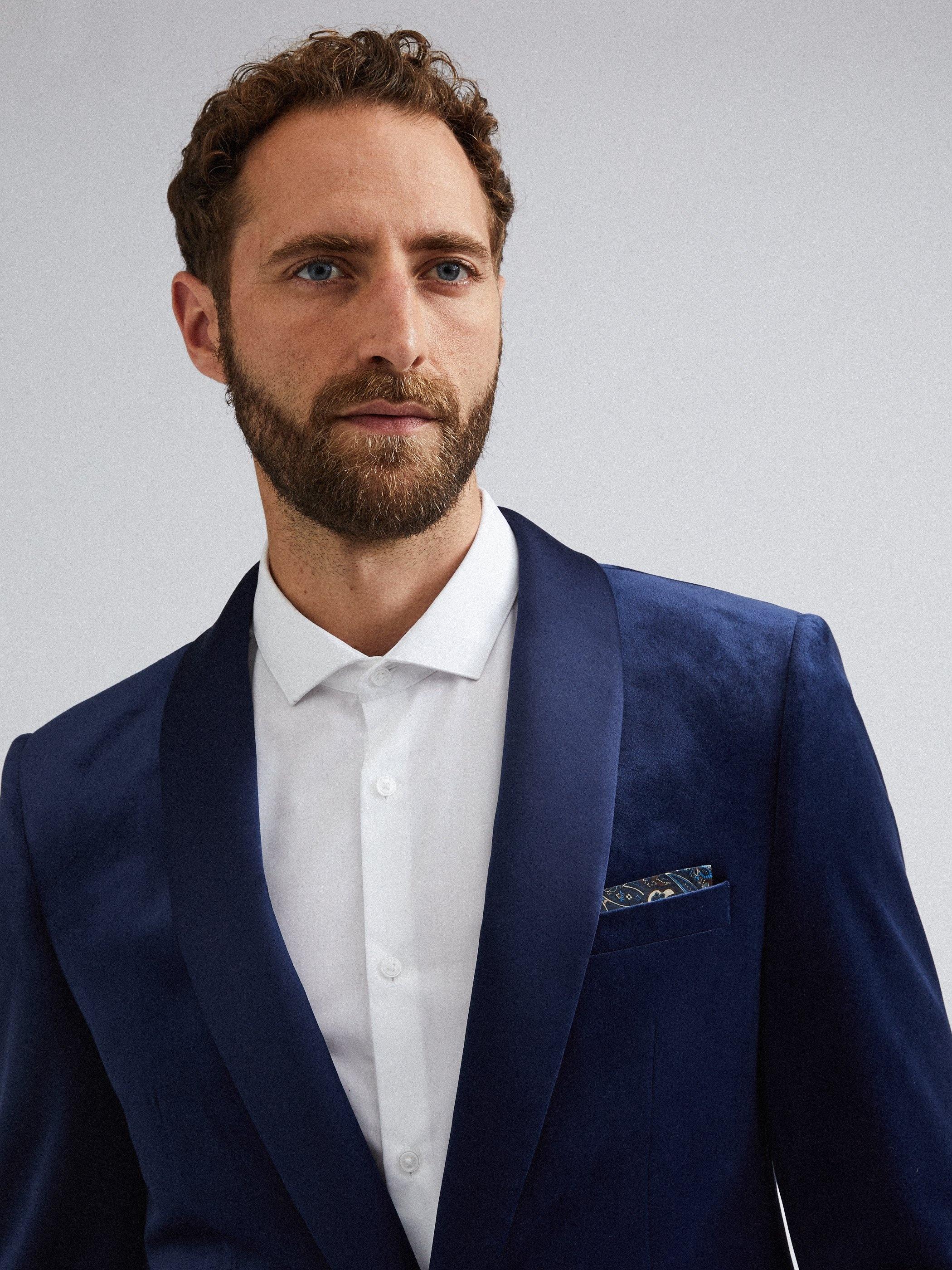 Burton Midnight Blue Shawl Slim Fit Velvet Blazer For Men Lyst