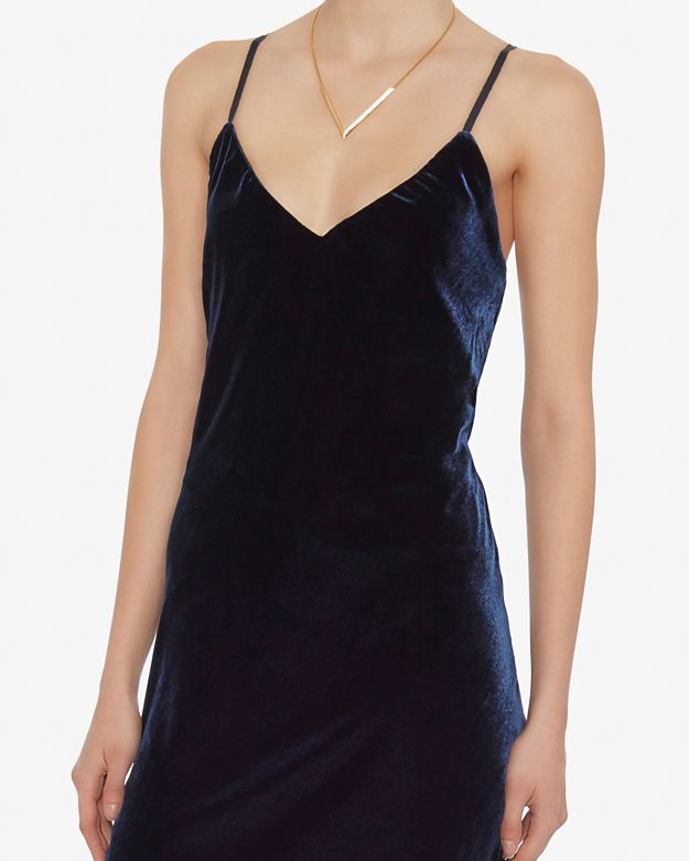 blue velvet slip dress