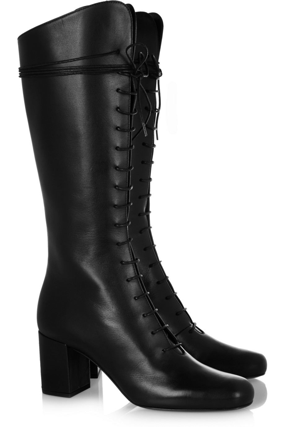 flat black knee high lace up boots