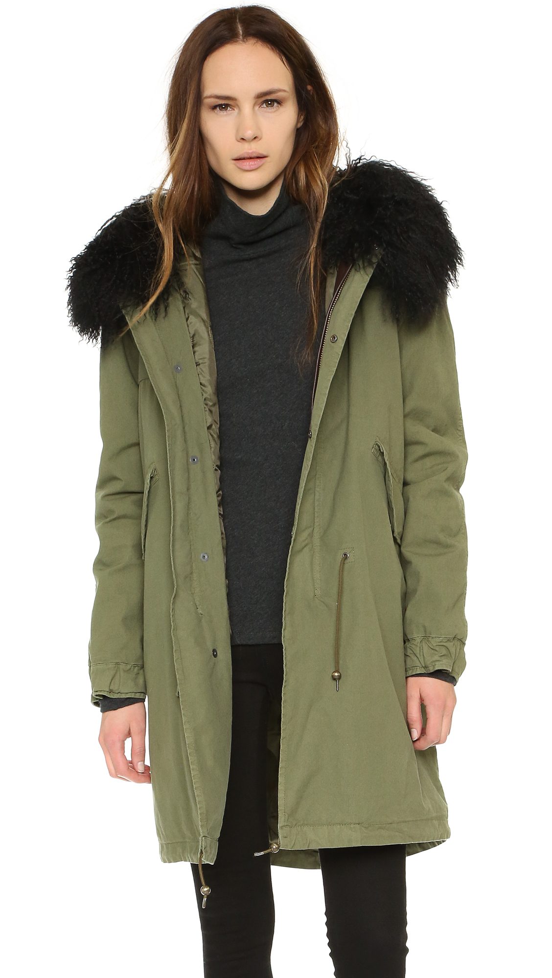 Mr & Mrs Italy Army Parka With Fur Trim in Army/Black (Green) - Lyst