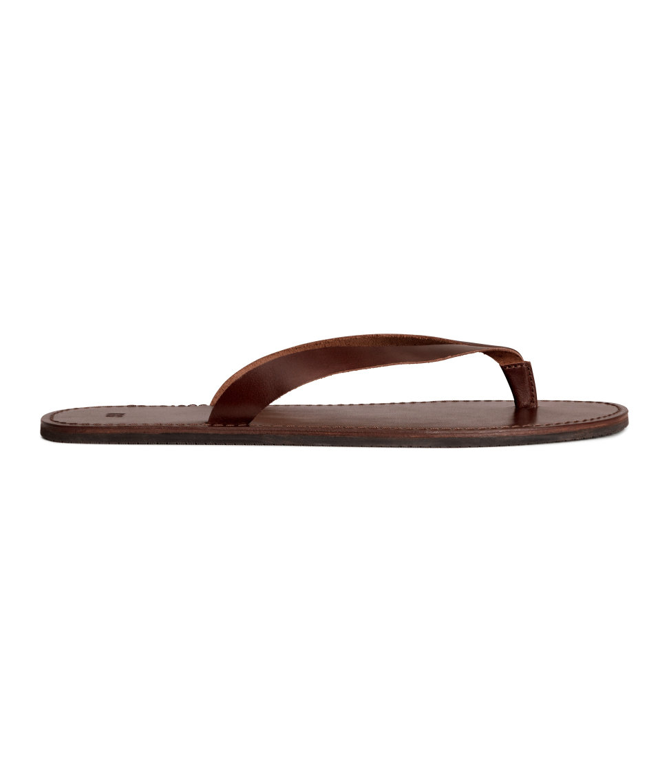 H&M Leather Flip-Flops in Brown for Men - Lyst
