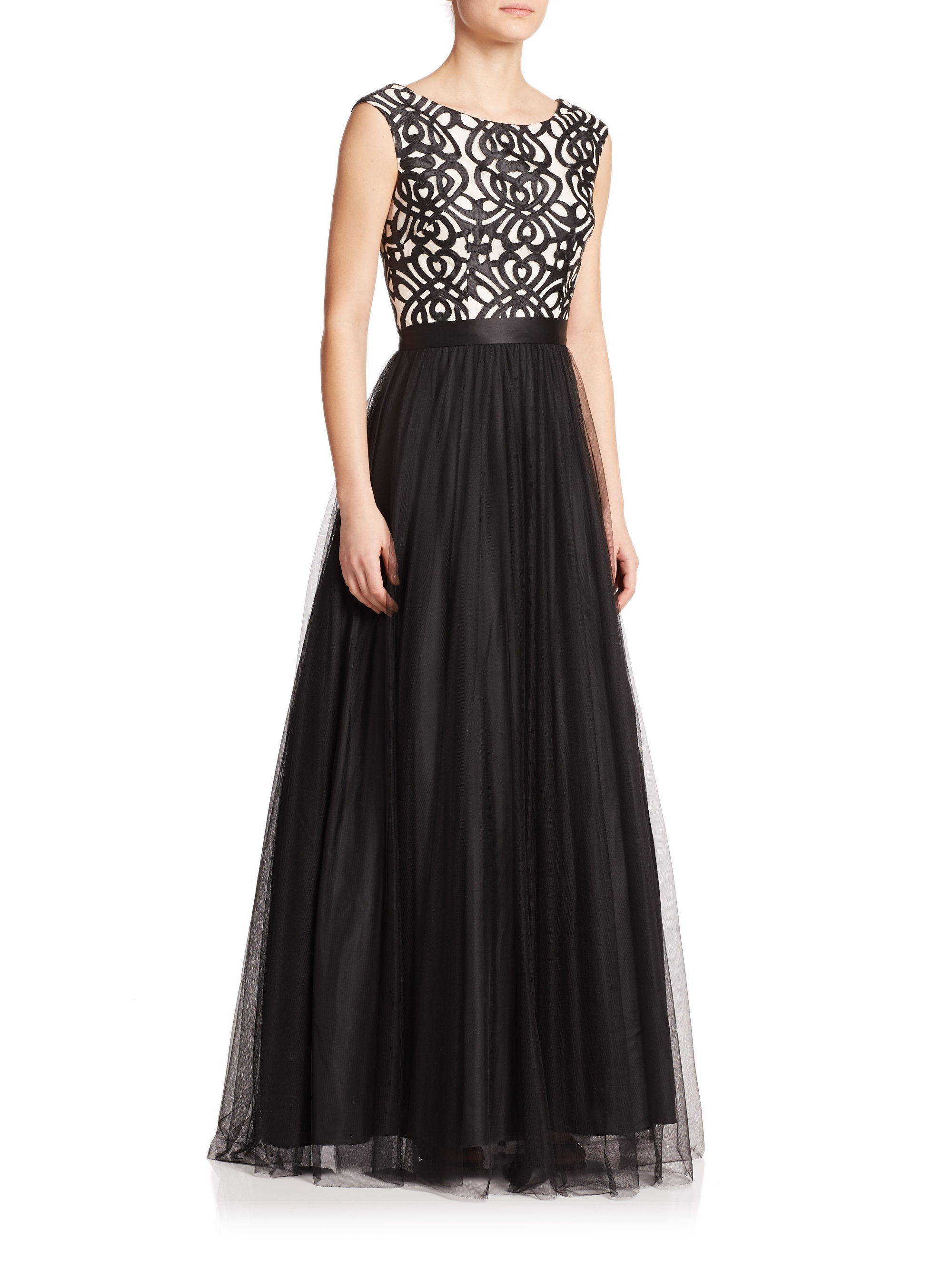 aidan by aidan mattox embroidered mesh gown