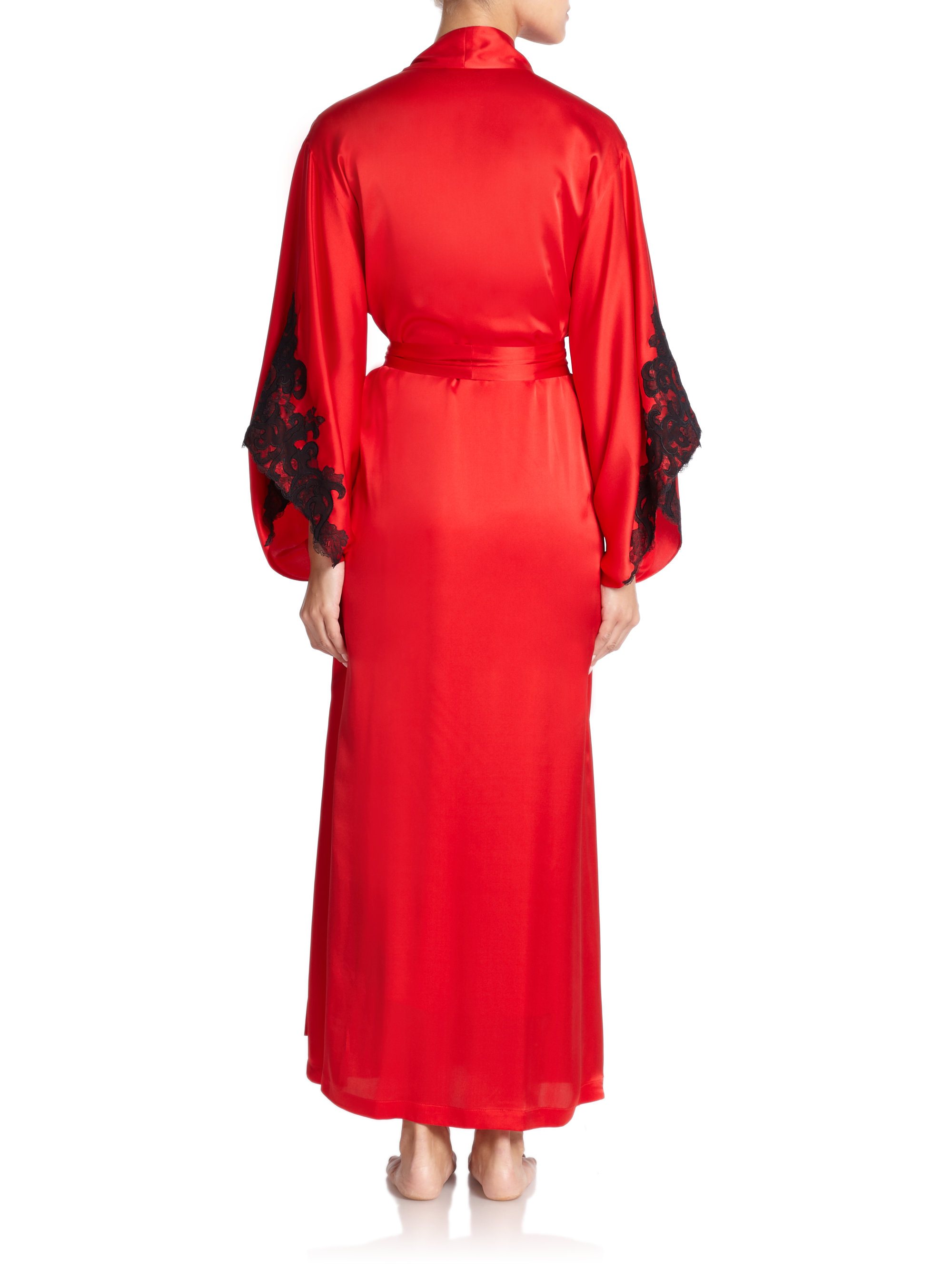 Josie natori Leah Silk Long Robe in Red Lyst