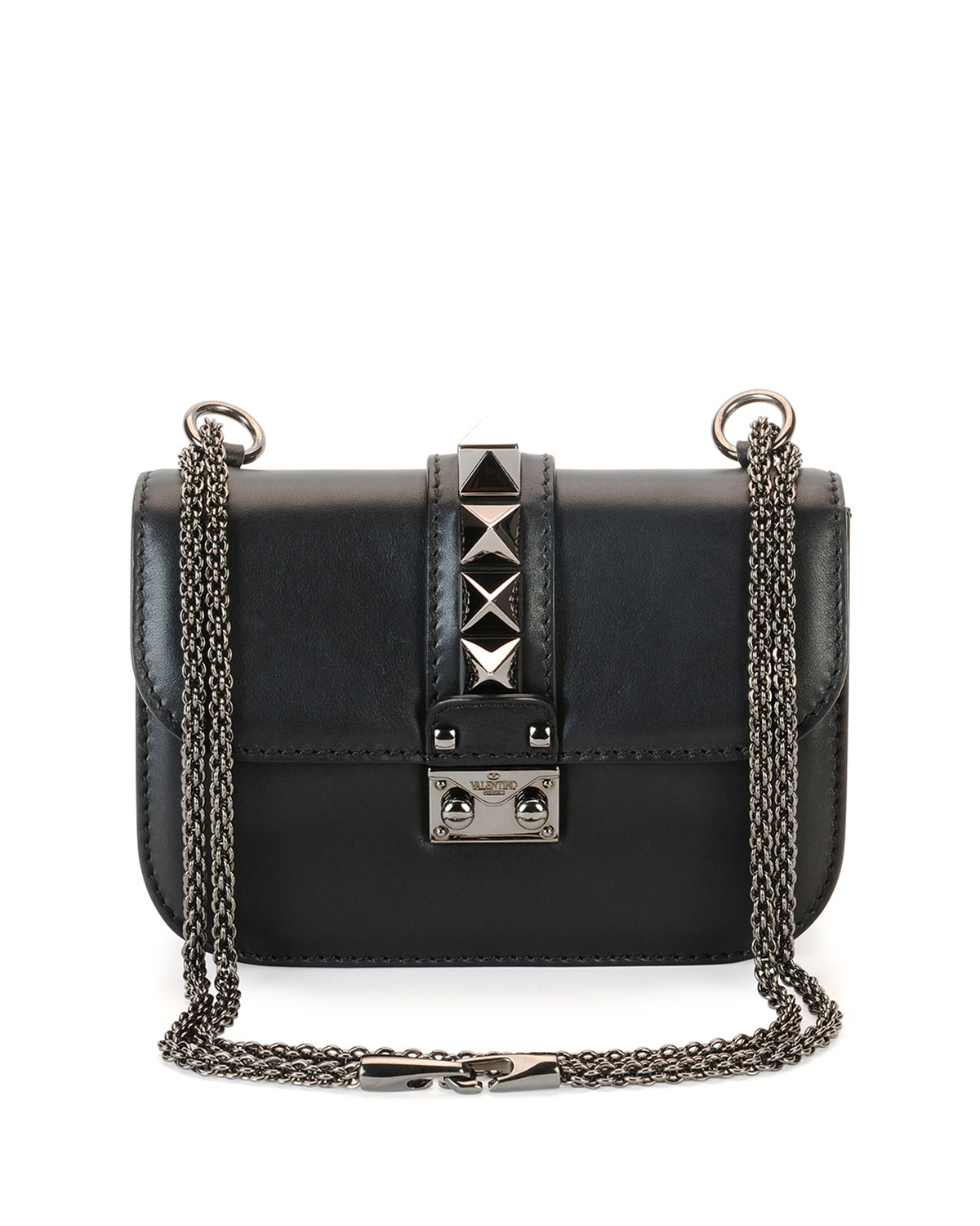 Lyst Valentino Rockstud Leather Shoulder Bag In Black Gallery Previously Sold At Bergdorf Goodman Women S Valentino Rockstud Bags