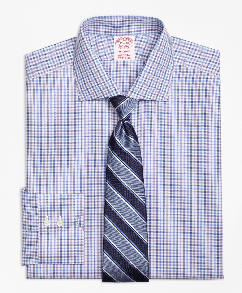 Brooks brothers Noniron Madison Fit Multi Check Dress Shirt in Blue