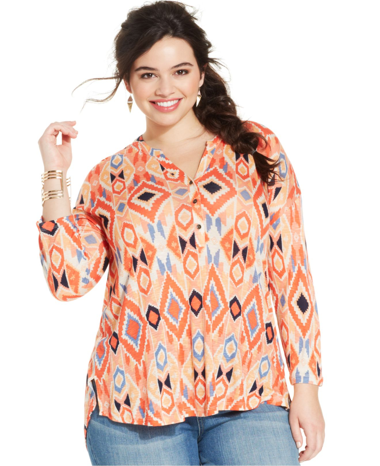 Lyst - Lucky Brand Lucky Brand Plus Size Aztec-Print Henley Top