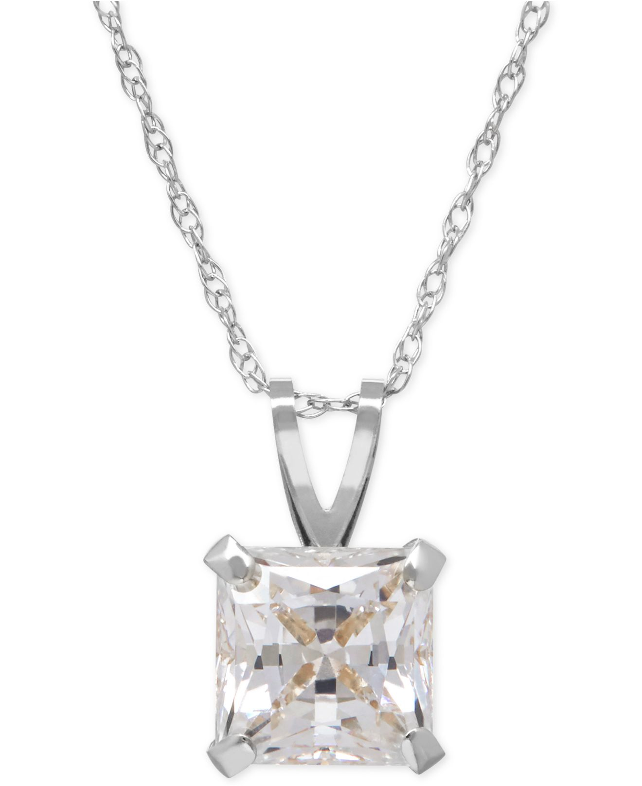 Macy&#39;s Princess-cut Cubic Zirconia Pendant Necklace In 14k Gold Or White Gold in Gold (White ...