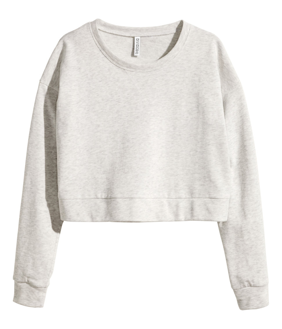 H&m Cropped Sweatshirt in Natural | Lyst