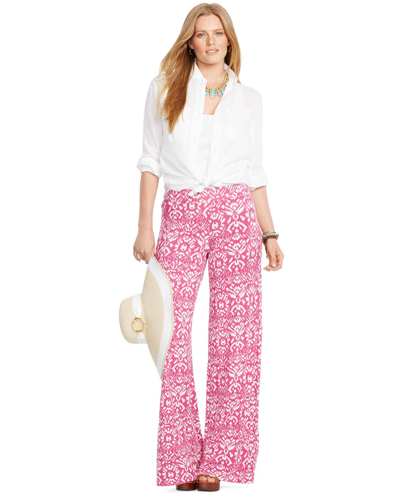 Lauren by Ralph Lauren Plus Size IkatPrint WideLeg Pants in Pink Lyst