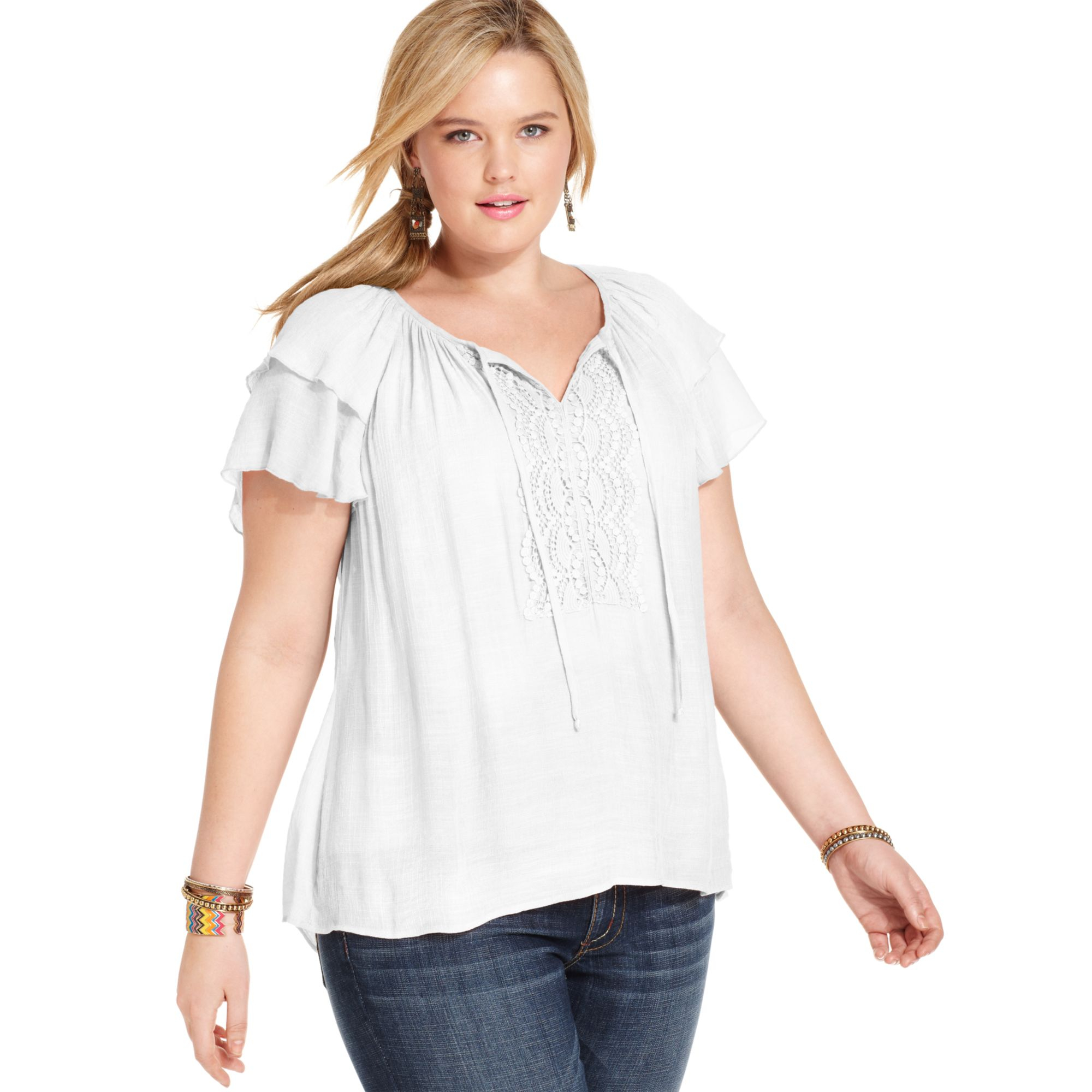 plus size white peasant top