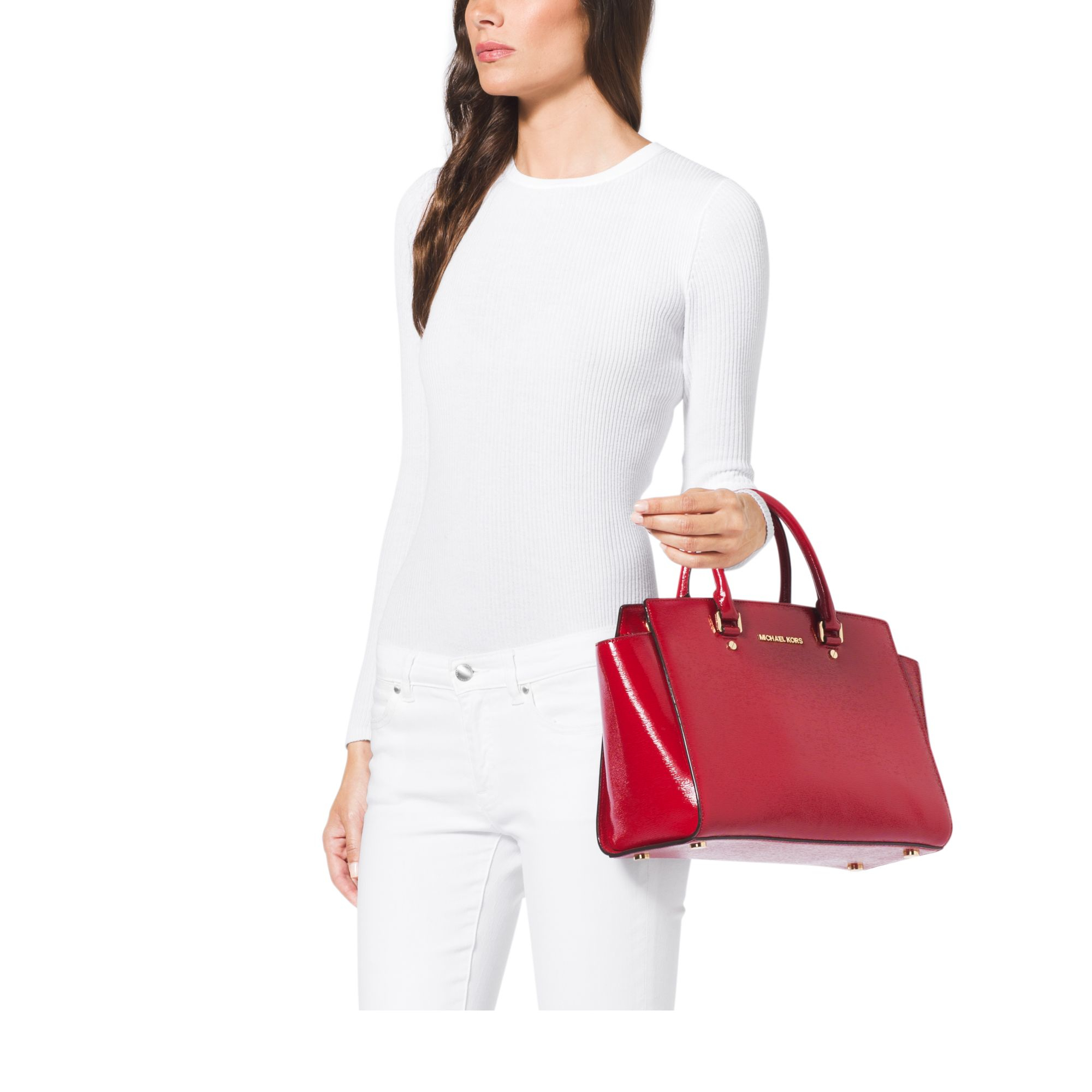 michael kors red patent leather purse