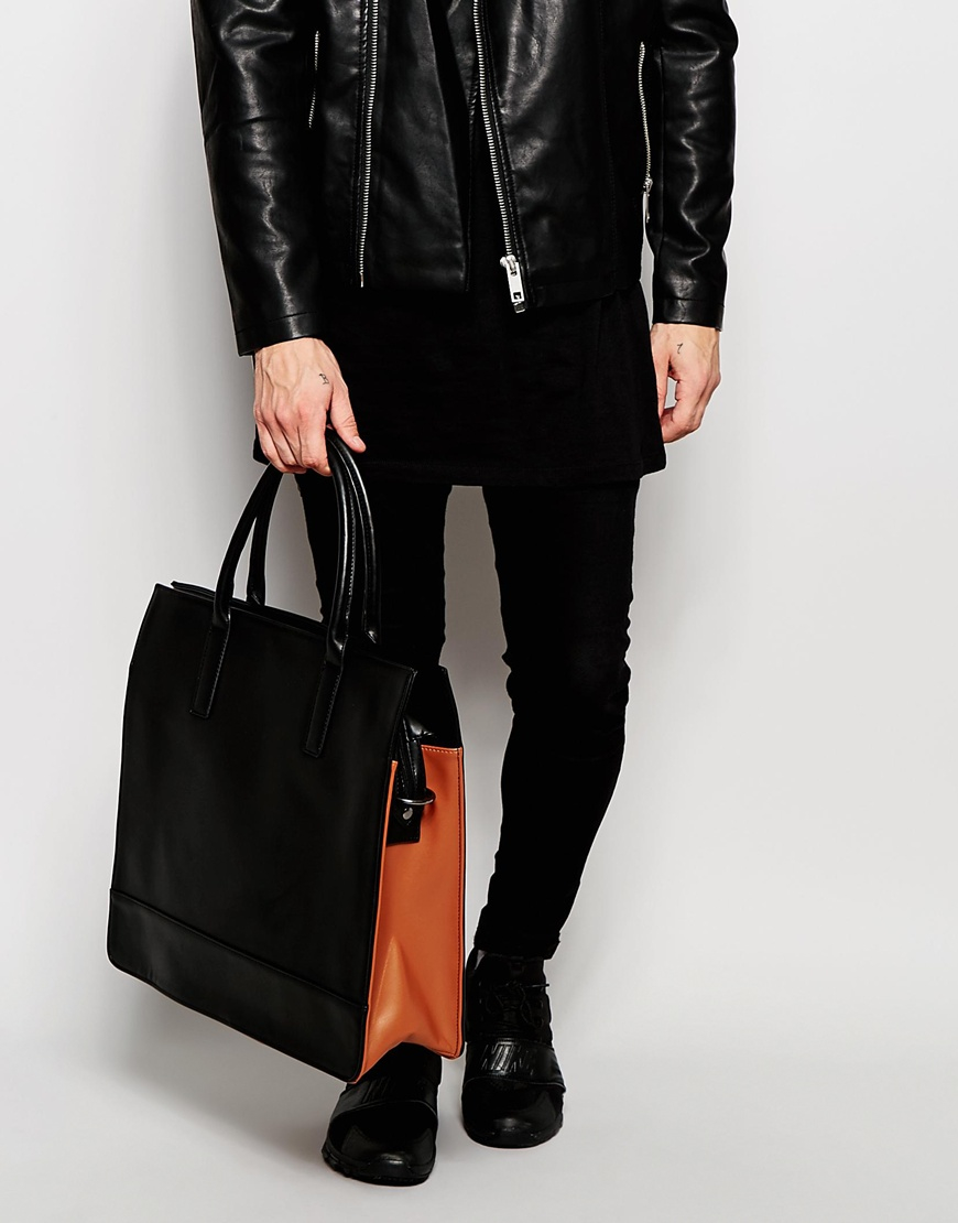 ASOS Structured Tote Bag With Contrast in Black for Men | Lyst