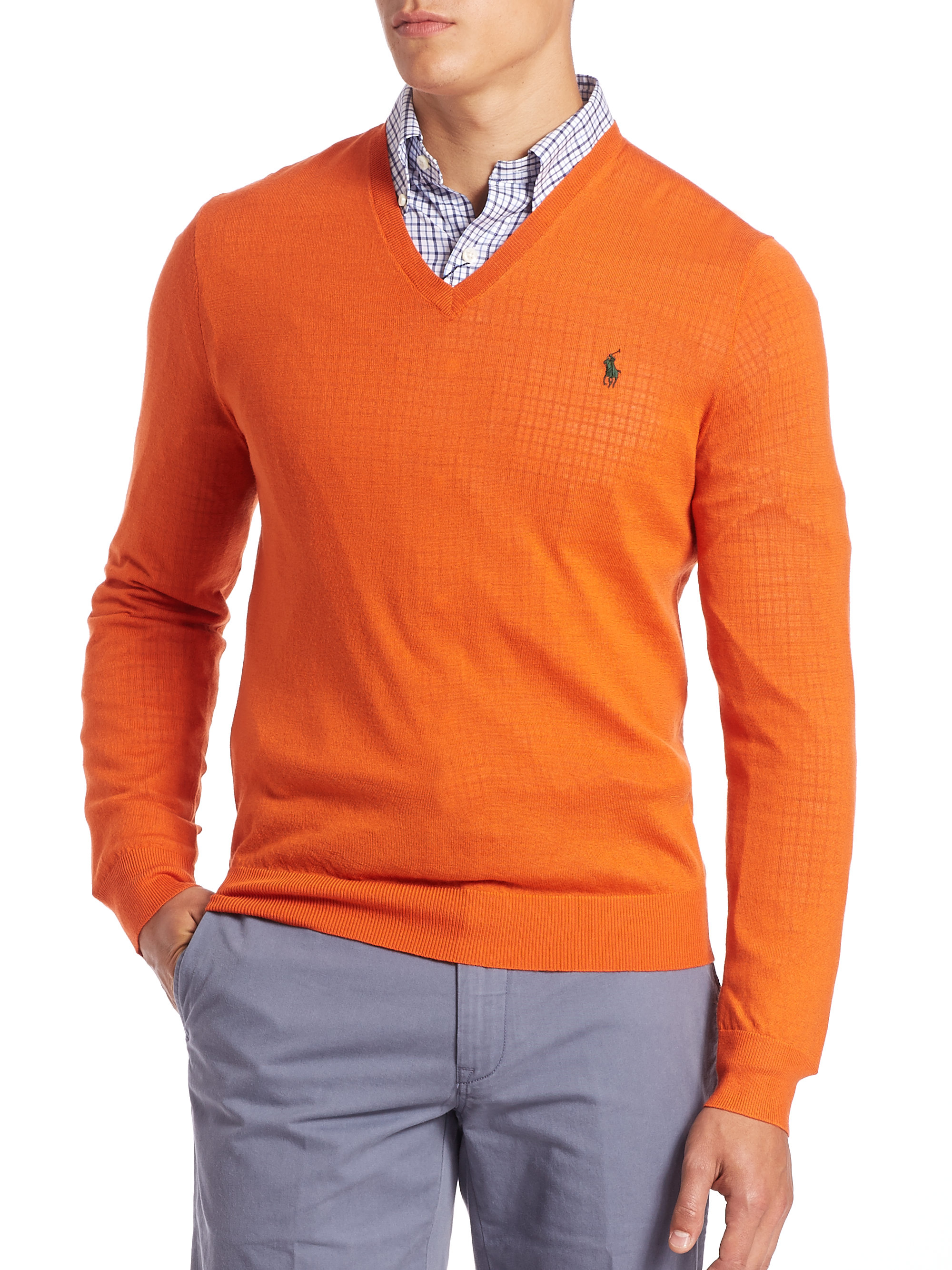 Polo Ralph Lauren Slim-fit Merino V-neck Sweater in Orange for Men - Lyst