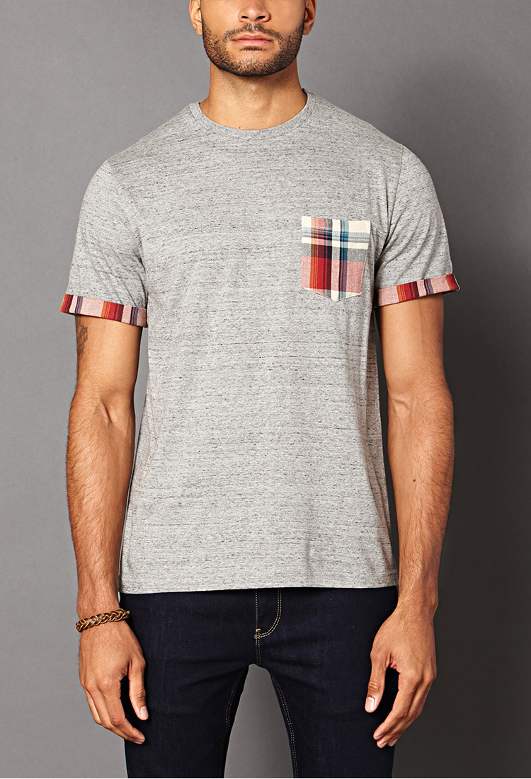 Forever 21 Plaid Pocket Tee in Heather Grey (Gray) for Men | Lyst