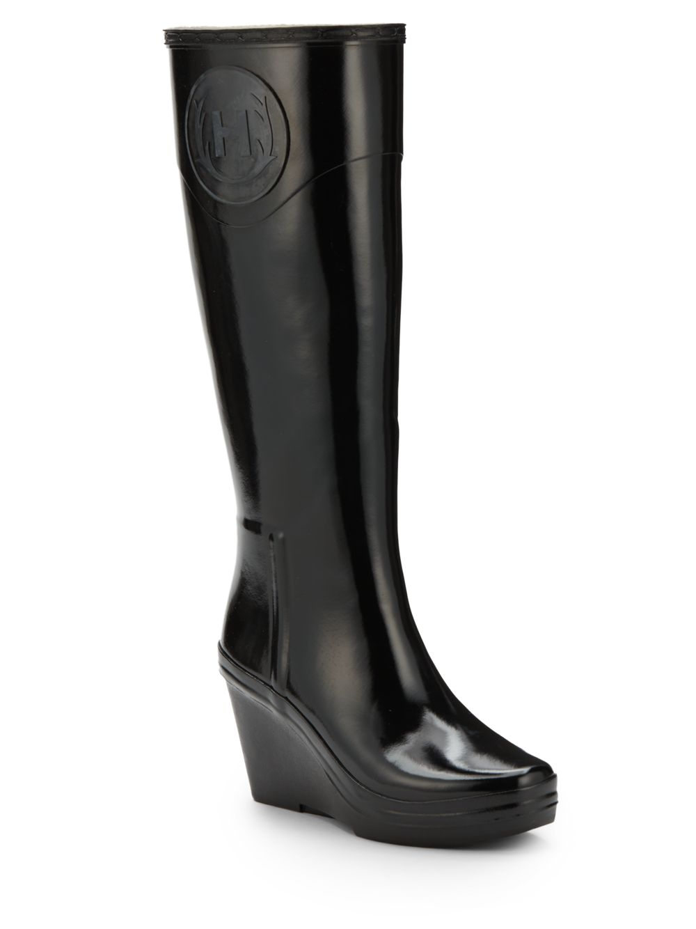 HUNTER Wedge Rain Boots in Black | Lyst