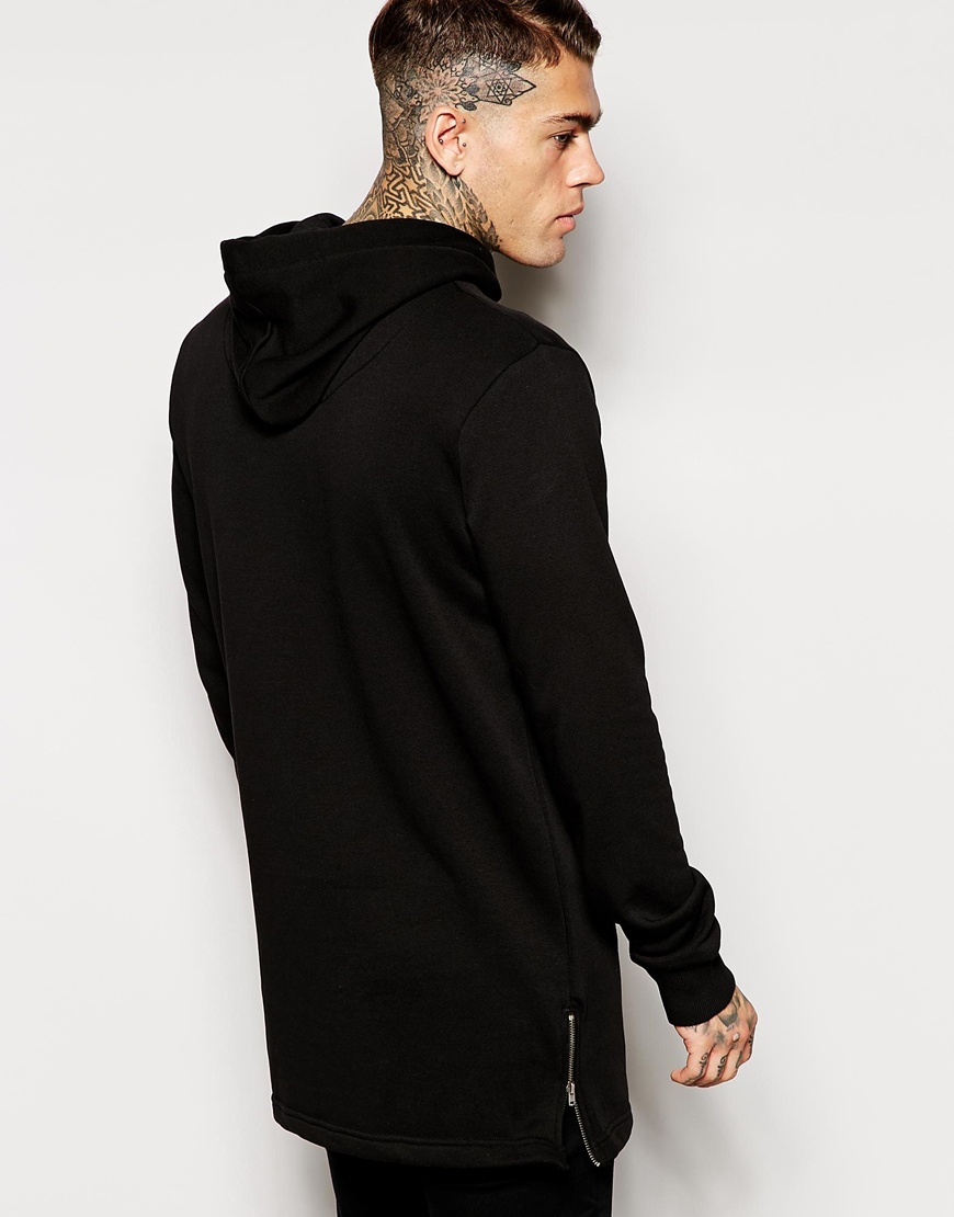 Aka Super Longline Hoodie With Side Zips in Black for Men | Lyst