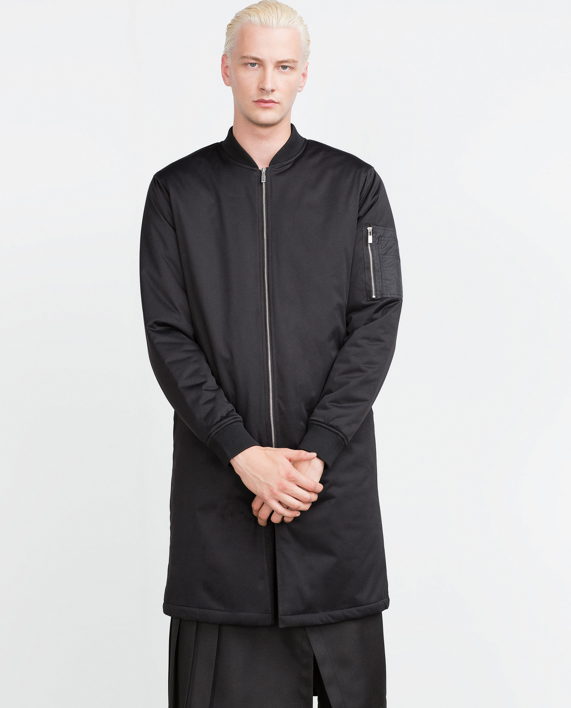 Zara Long Bomber Jacket in Black for Men | Lyst