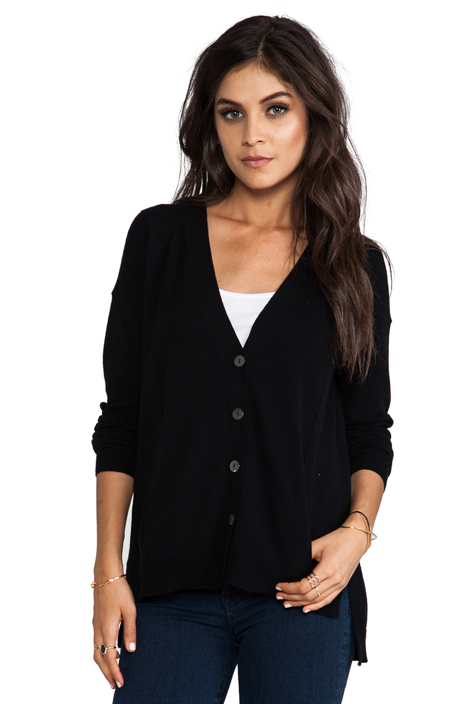 Lyst - Autumn Cashmere Hi Lo Open Back Boyfriend Cardigan in Black