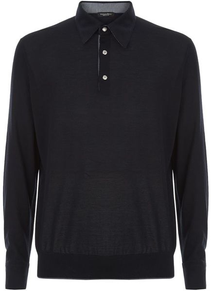 Stefano ricci Cashmere-silk Long Sleeve Polo Shirt in Black for Men