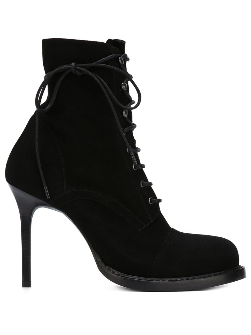Ann Demeulemeester Stiletto Lace-Up Suede Boots in Black | Lyst