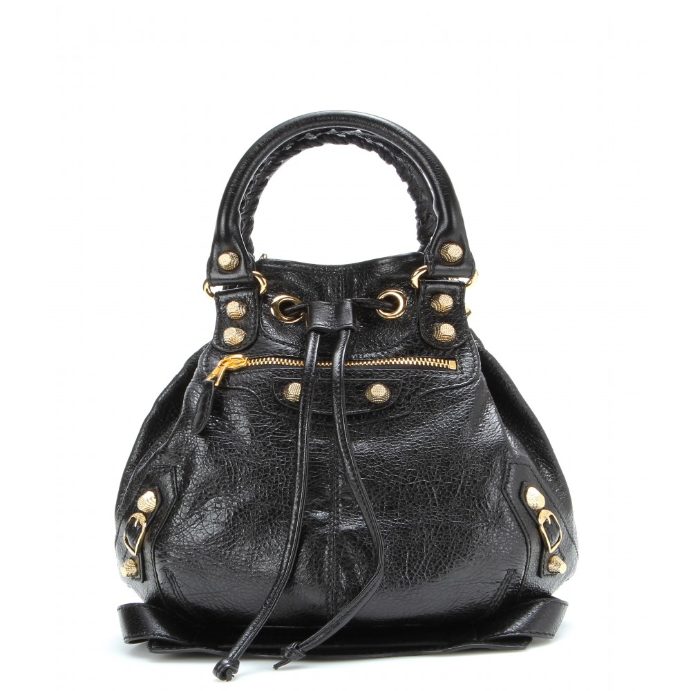 Balenciaga Giant Mini Pompon Leather Shoulder Bag in Black - Lyst