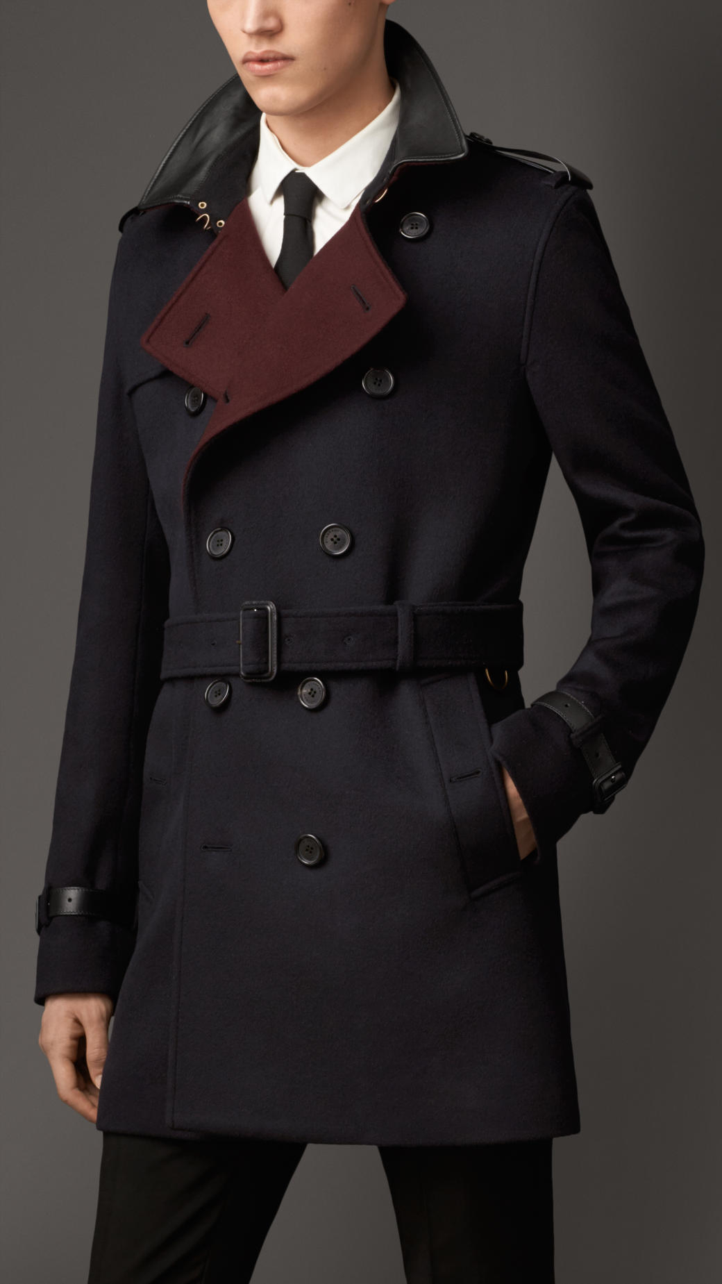 Burberry Lambskin Detail Virgin Wool Cashmere Trench Coat in Blue for ...