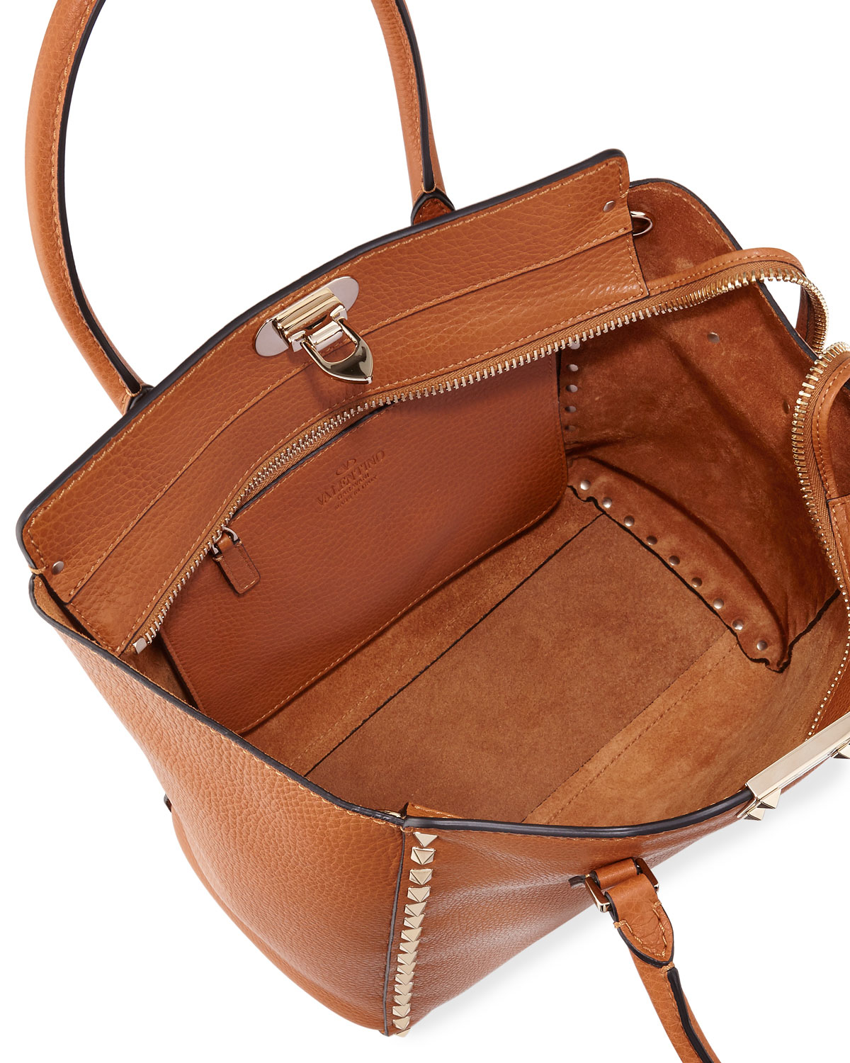 Valentino Rockstud Medium Leather Tote Bag in Tan (Brown) - Lyst
