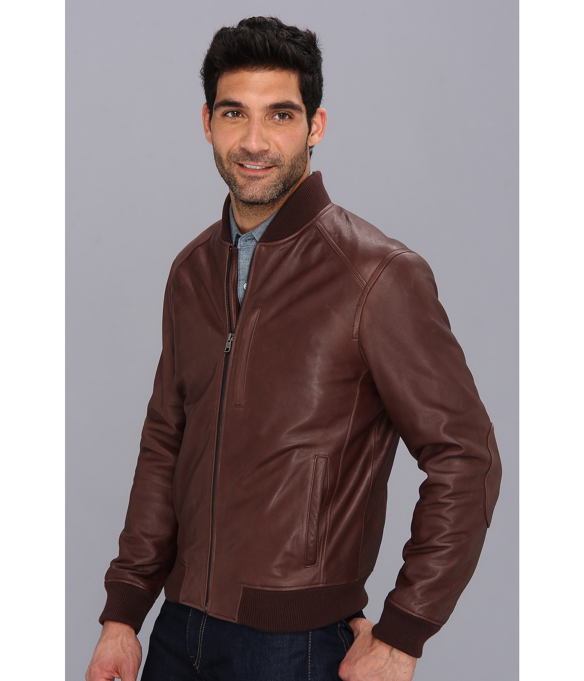 cole haan leather bomber jacket