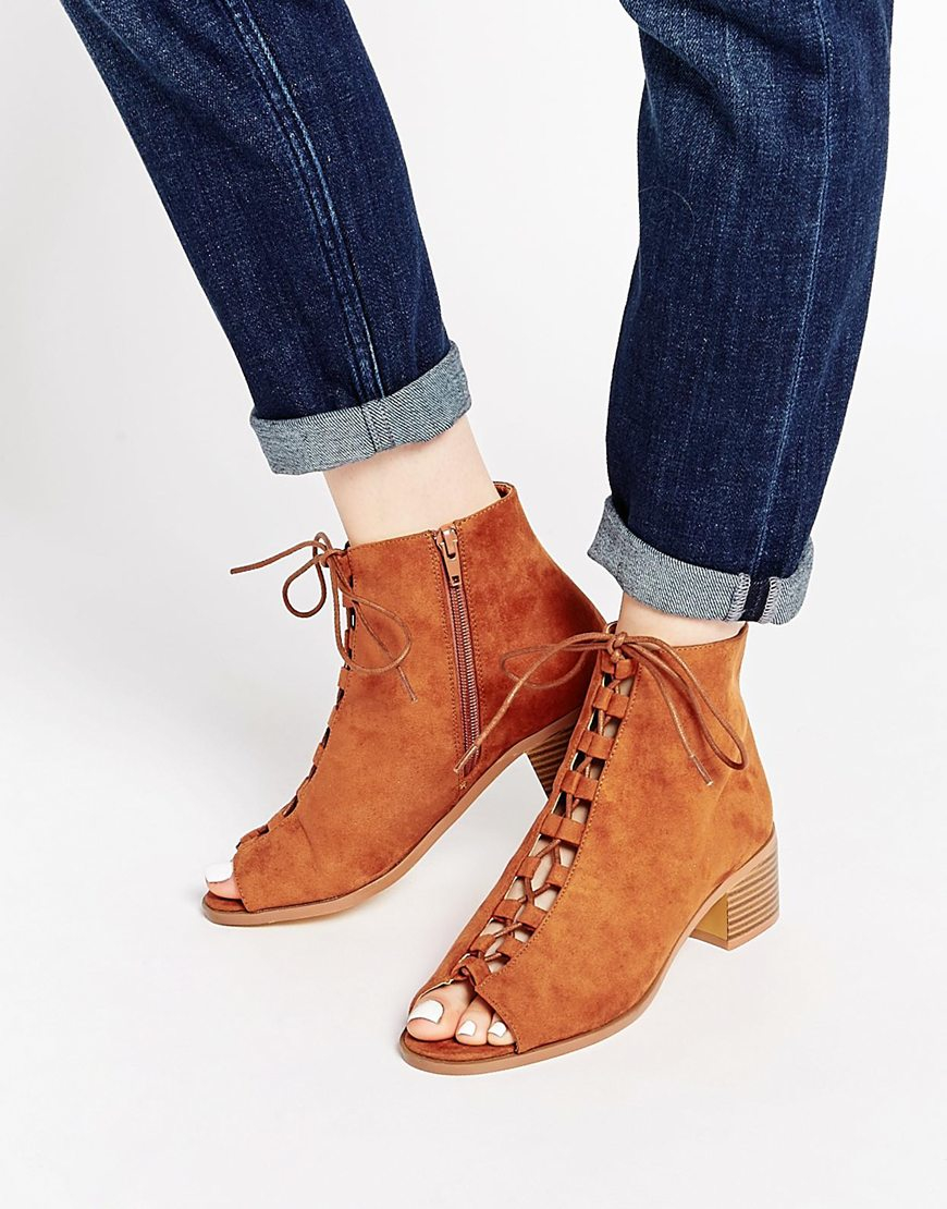 peep toe lace up ankle boots