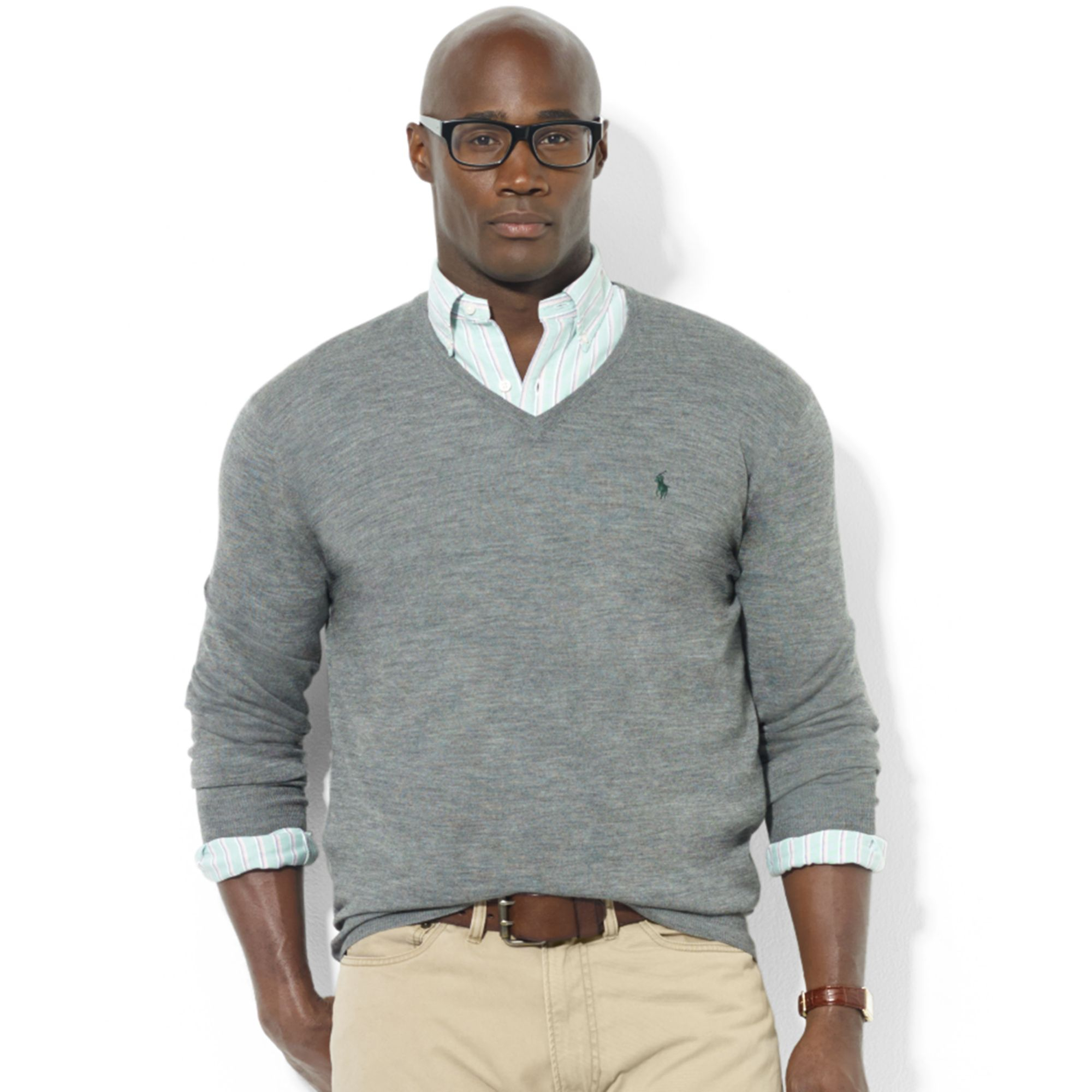 grey ralph lauren v neck sweater