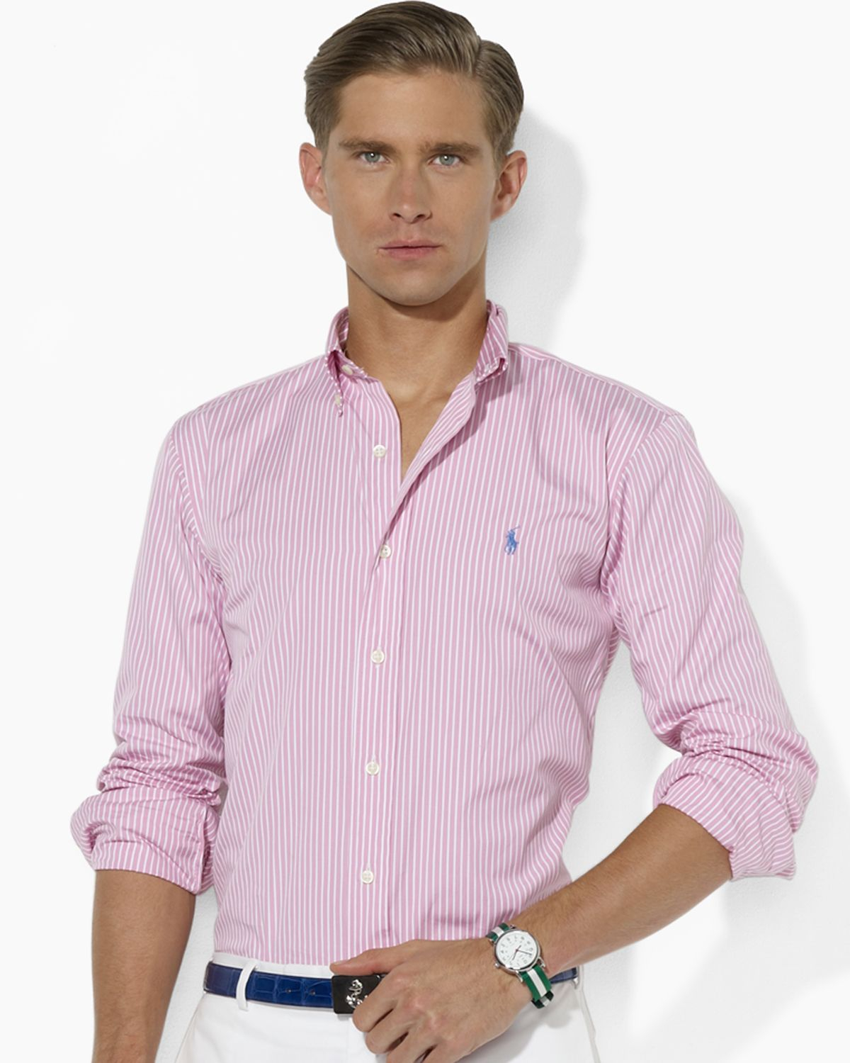 ralph lauren pink striped shirt mens