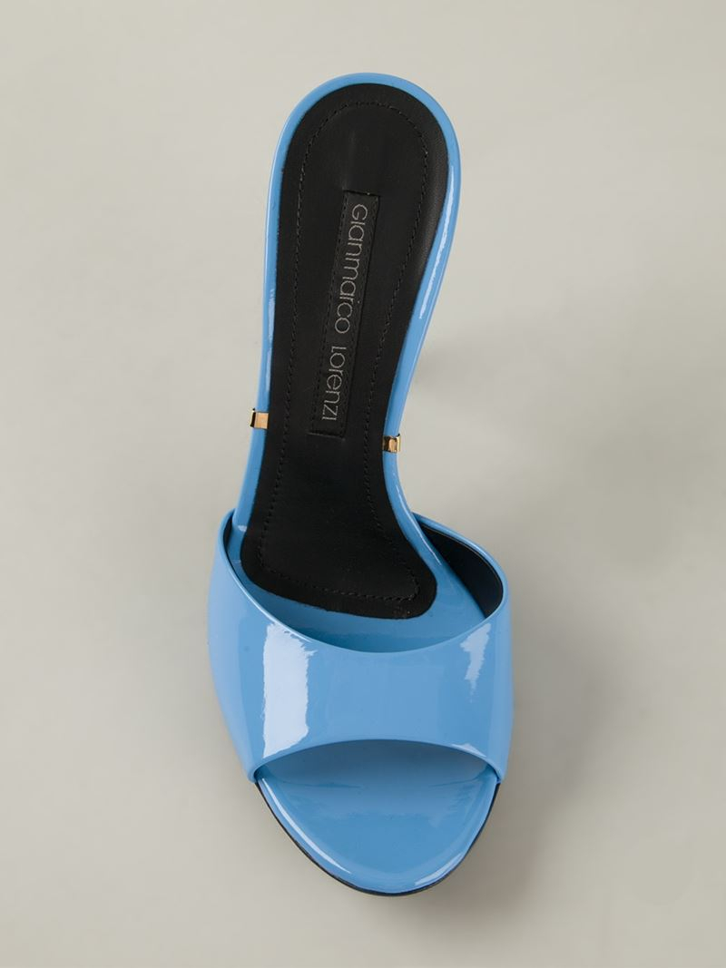 blue high heel mules