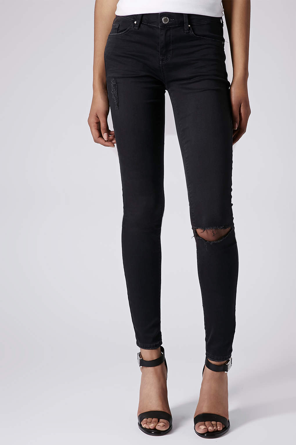 Moto Ripped Low Rise Leigh Jeans in Black Lyst
