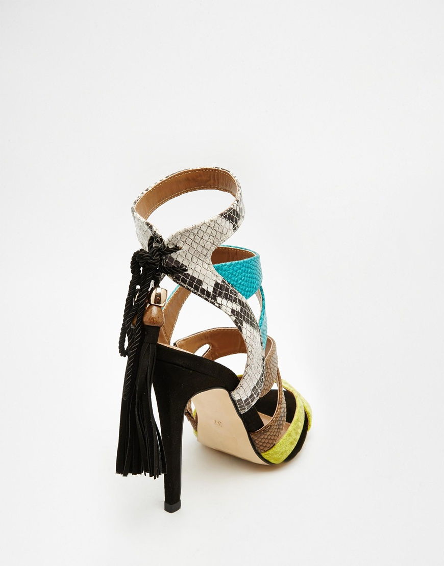 multi colored strappy heels