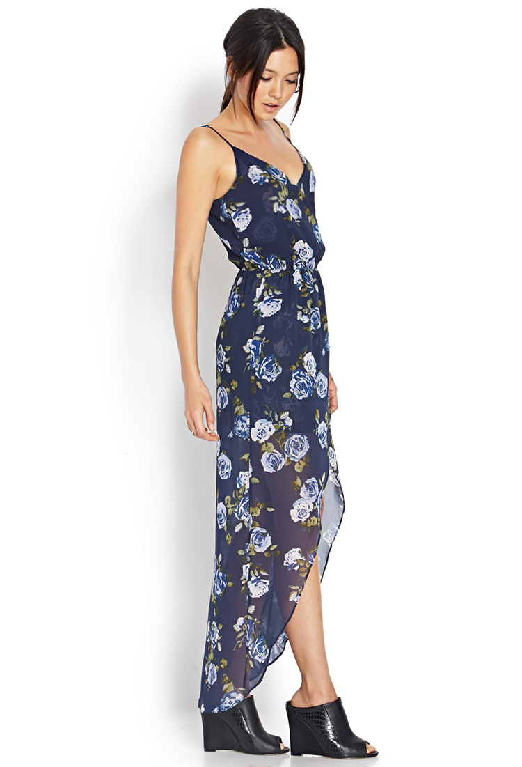 Lyst - Forever 21 Soft Floral Tulip Maxi Dress in Blue