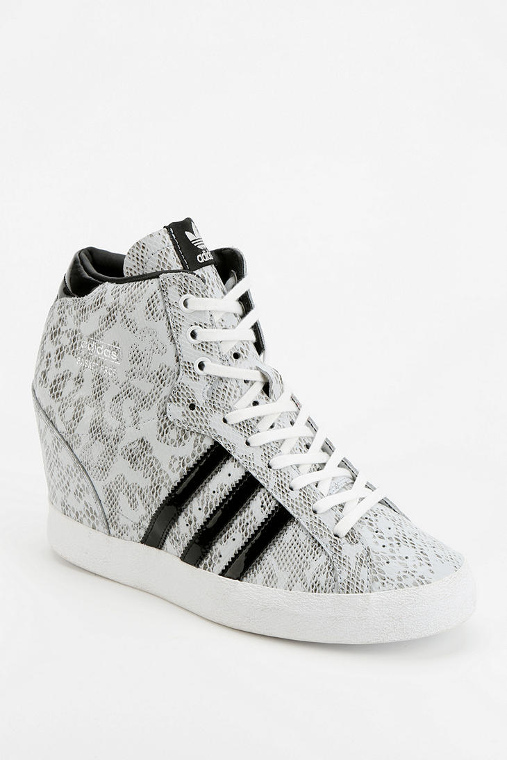 adidas Basket Snakeskin Hidden Wedge Hightop Sneaker in White | Lyst