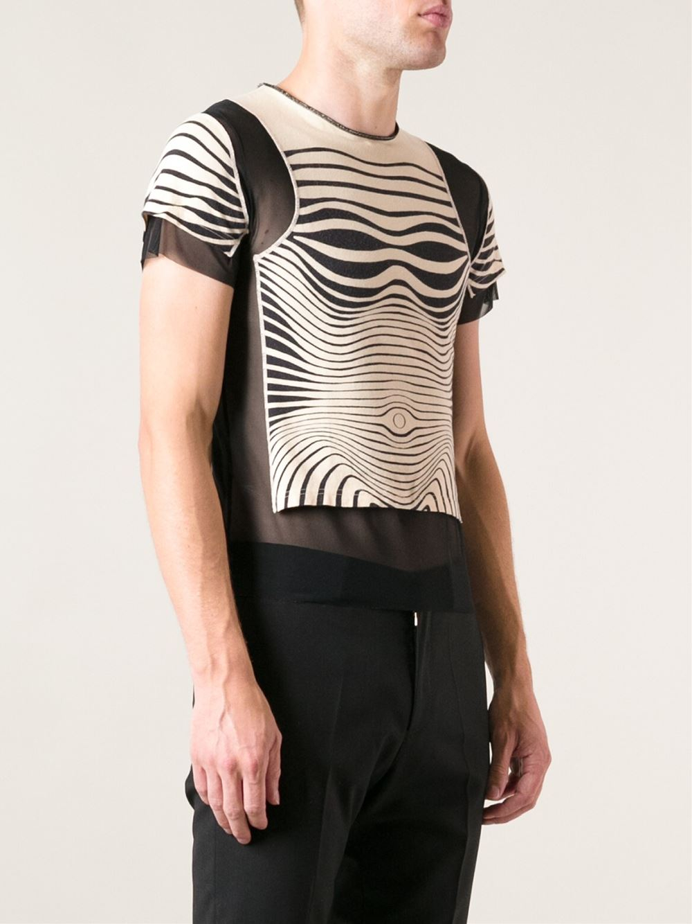 Jean Paul Gaultier Fitted Sheer Panel Tshirt in Black for Men - Lyst