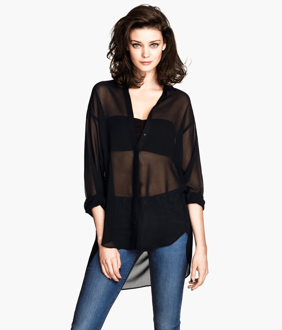 H M Sheer  Blouse  in Black Lyst