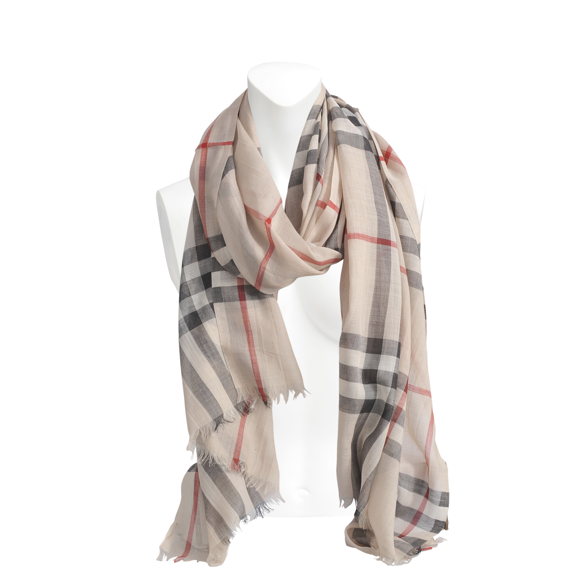 Burberry Giant Check Wool And Silk Gauze Scarf 220x70 Cm in Red | Lyst