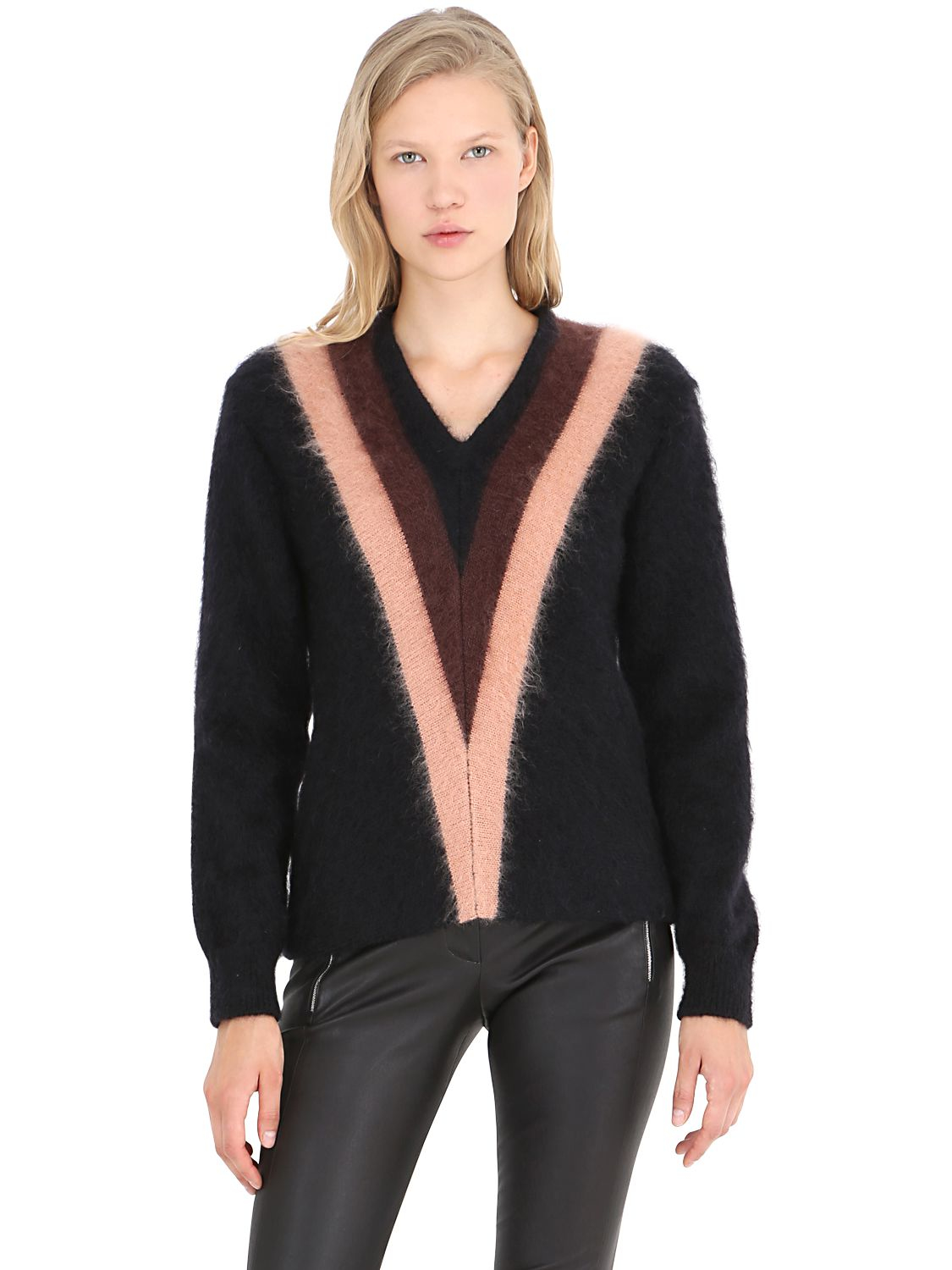 Coach Color Block Mohair Blend V Neck Sweater in Purple - Lyst