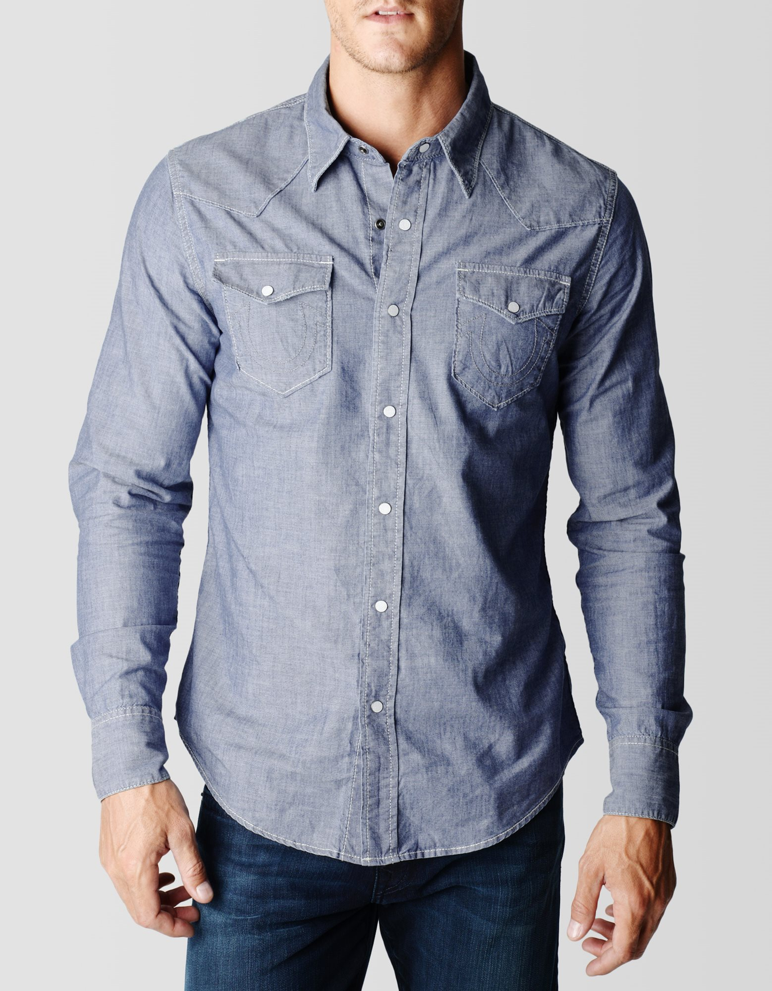 True religion Jake Chambray Western Mens Shirt in Blue for Men | Lyst