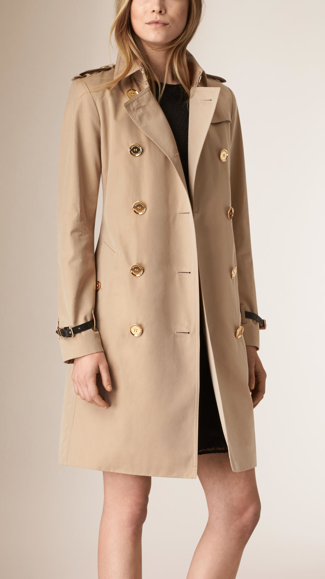 Burberry Metal Button Detail Cotton Gabardine Trench Coat in Natural | Lyst  UK