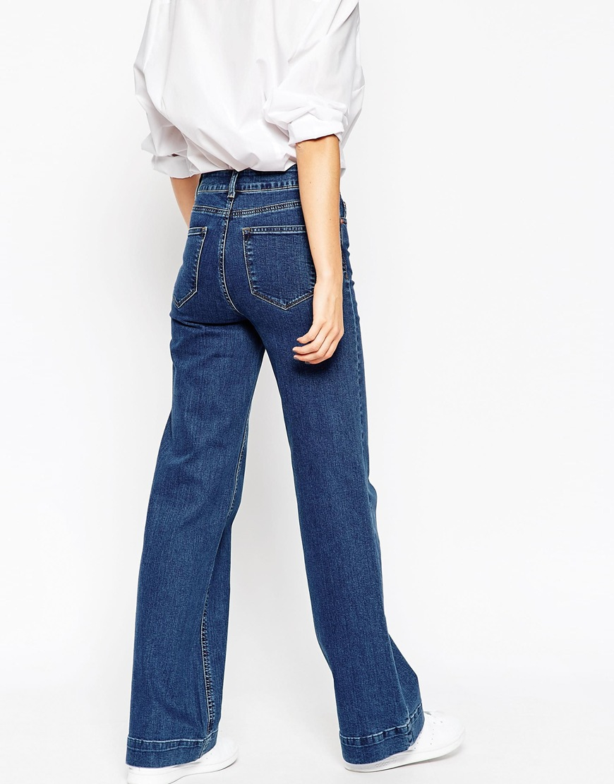 Lyst - Asos Bianca Flare Jeans In Rich Mid Wash Blue in Blue
